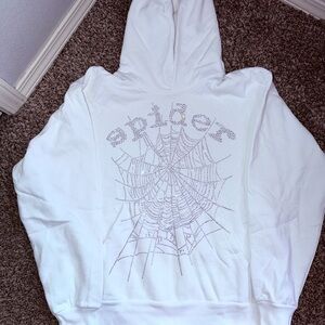 Sp5der NEW SIZE S OG Rhinestone Hoodie White